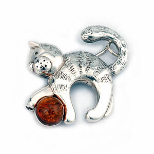 Cat With a Ball Brooch